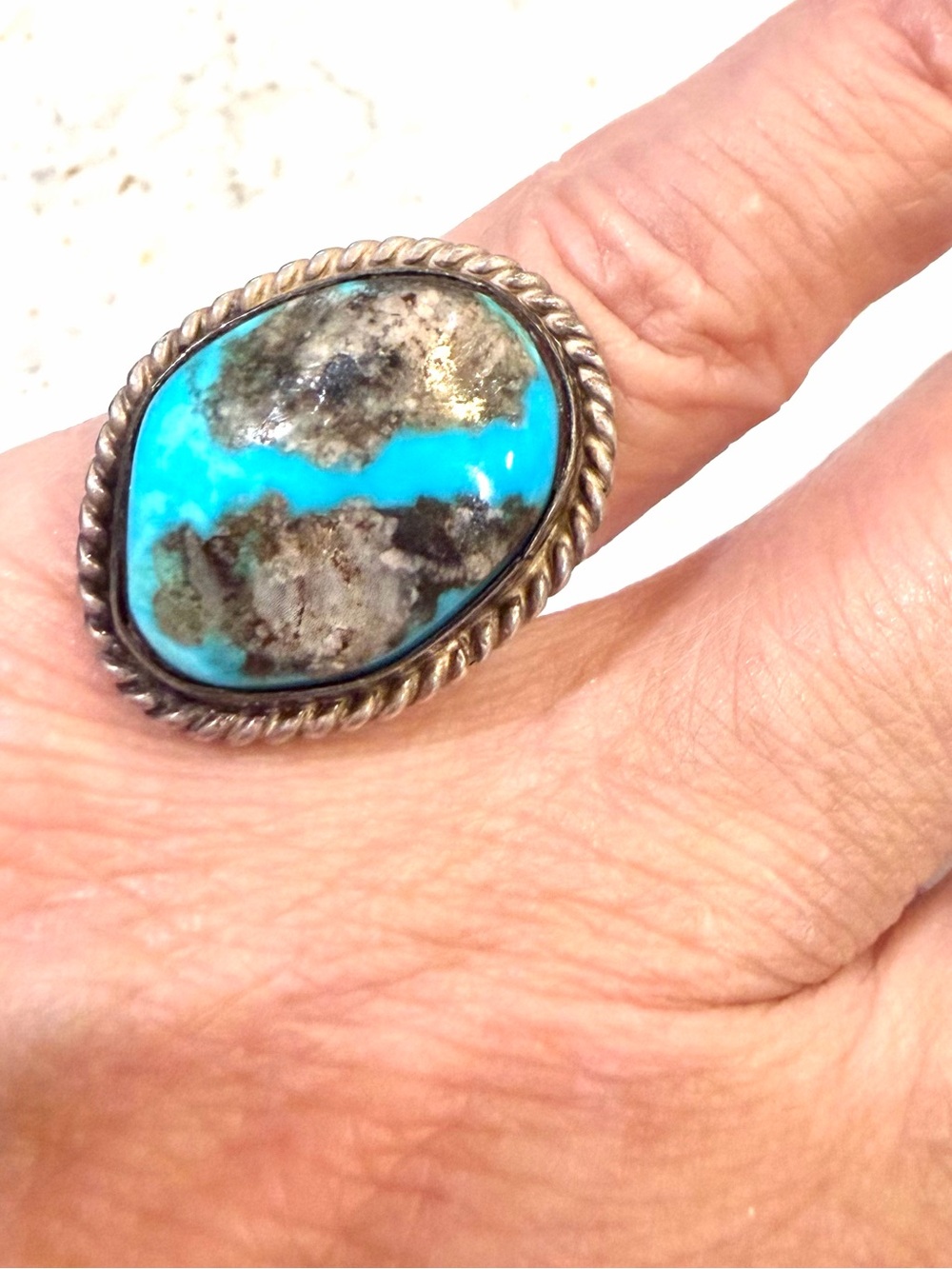 Vintage Native American Navajo Sterling Silver Natural Turquoise Statement Ring